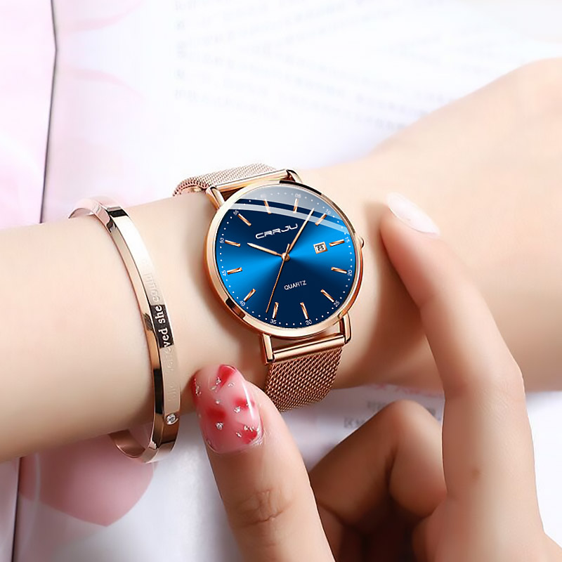 Reloj de mujer CRRJU, diseño m - Stainless Mesh Band reseña y precio